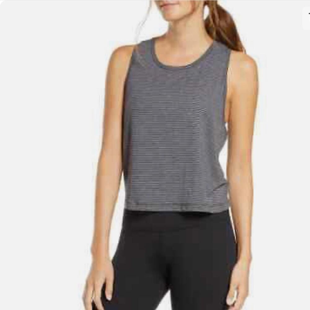 ZELLA Work For It Black Gray Striped Tank Top Women’s Size Medium